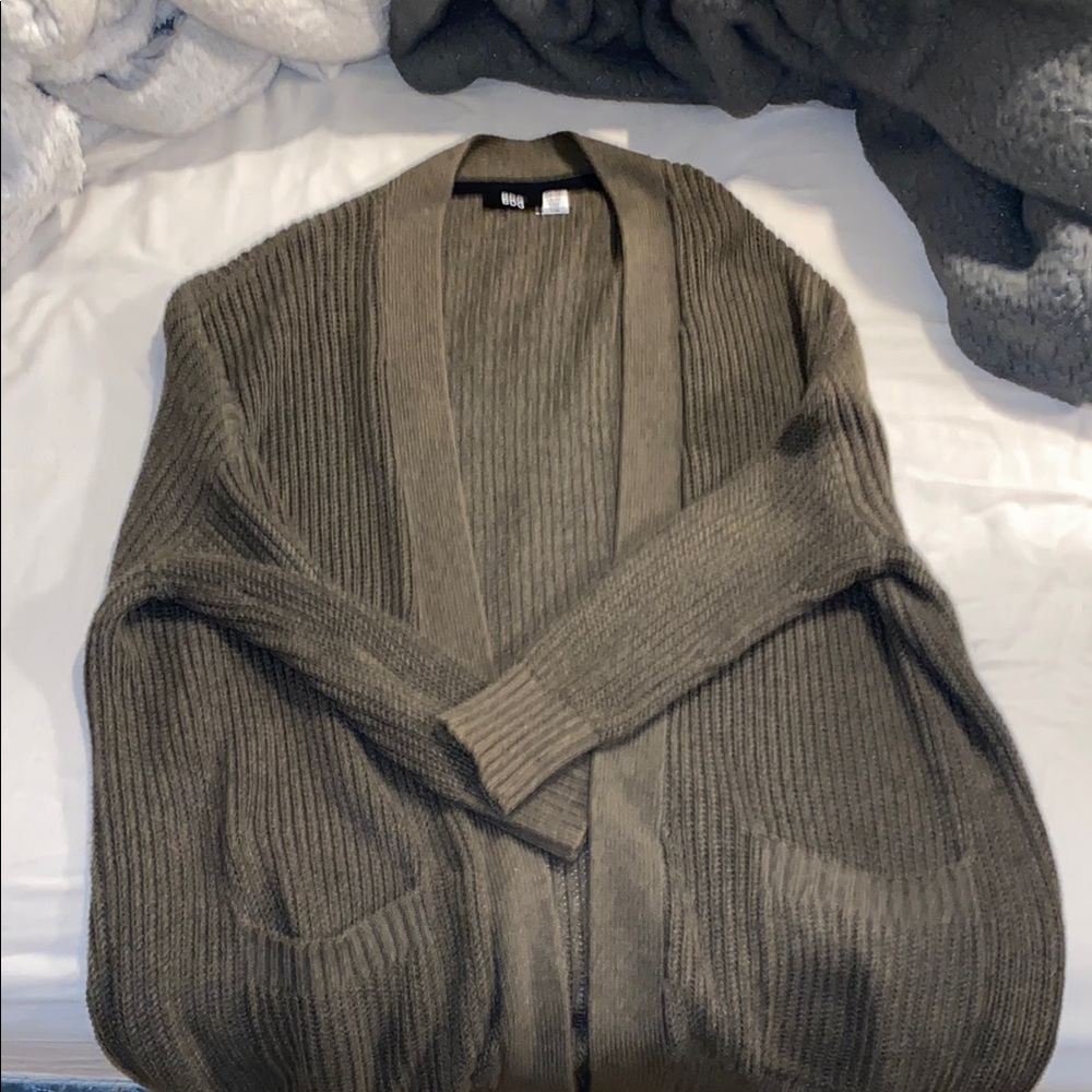 Olive green cardigan sweater with pockets